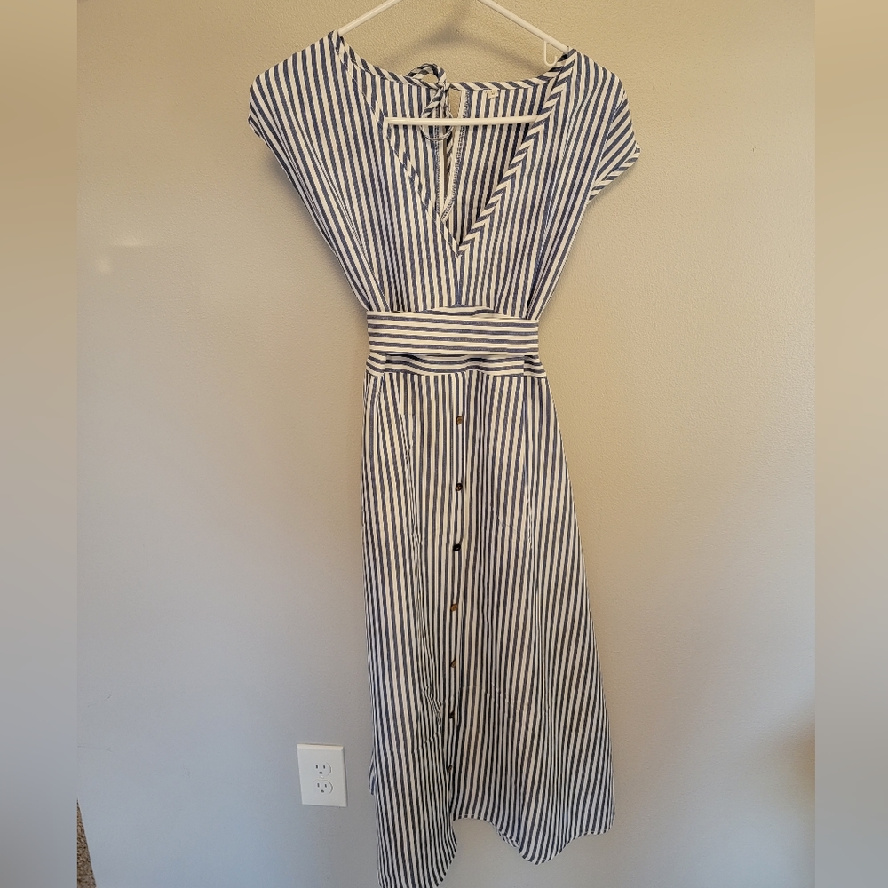 NWOT Blue Striped Poplin Dress, Size Large